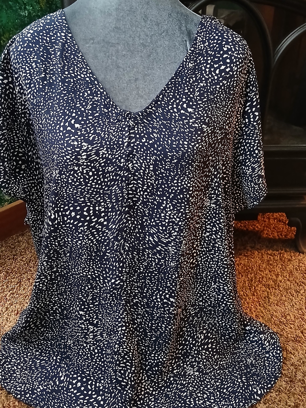 Premise Navy and White V-Neck Short Sleeve Printed Tunic